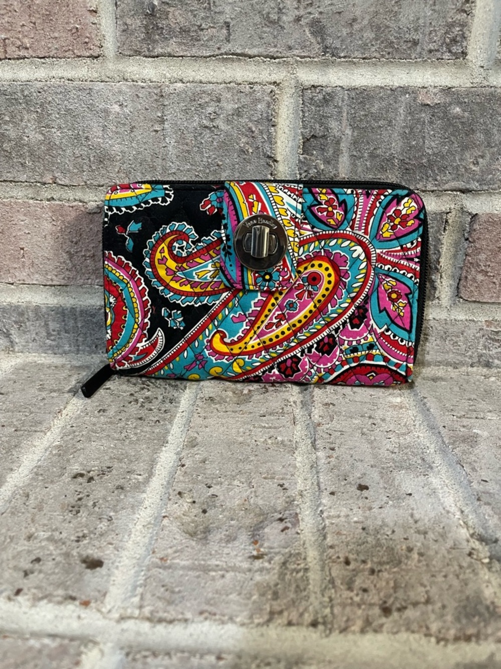 Vera Bradley Black Multicolor Paisley Zip Wallet
